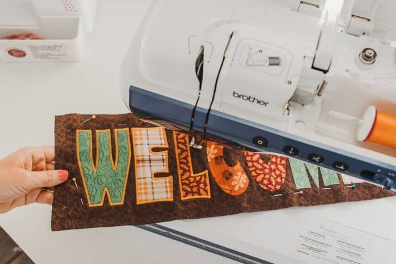 Fall Welcome sign with sewing and applique