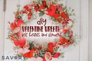 valentine wreath with felt hearts and flowers