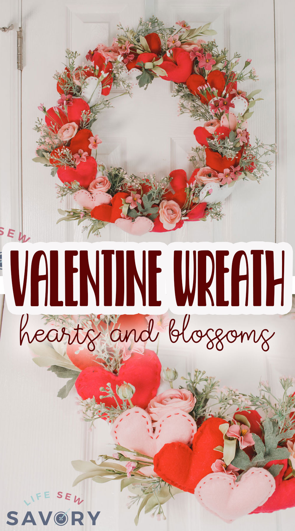 valentine wreath diy tutorial with felt hearts and flowers
