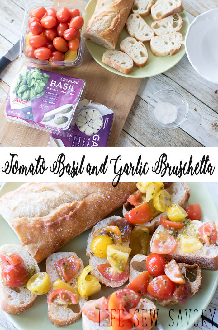Tomato basil bruschetta recipe with garlic from Life Sew Savory