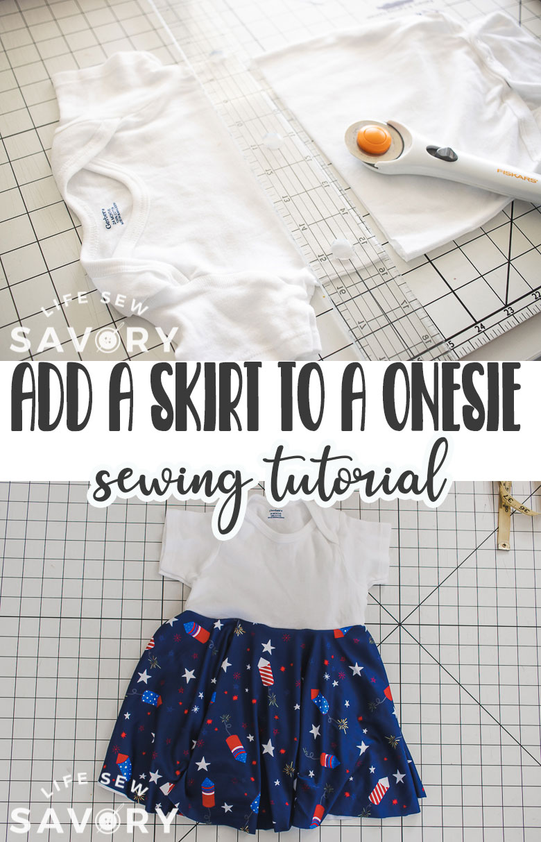Turn a onesie into a dress with this fun and easy sewing tutorial. How to make a dress from a onesie with simple instructions and video. Add a skirt to any onesie to make a dress.