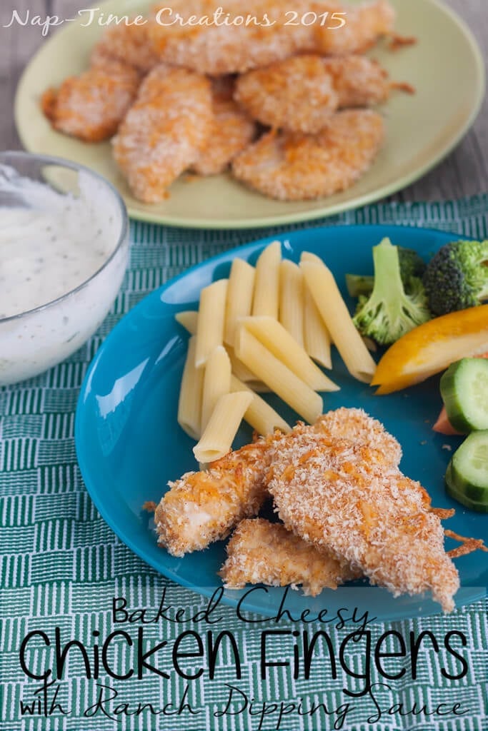 baked cheesy chicken fingers with ranch dipping sauce from life sew savory
