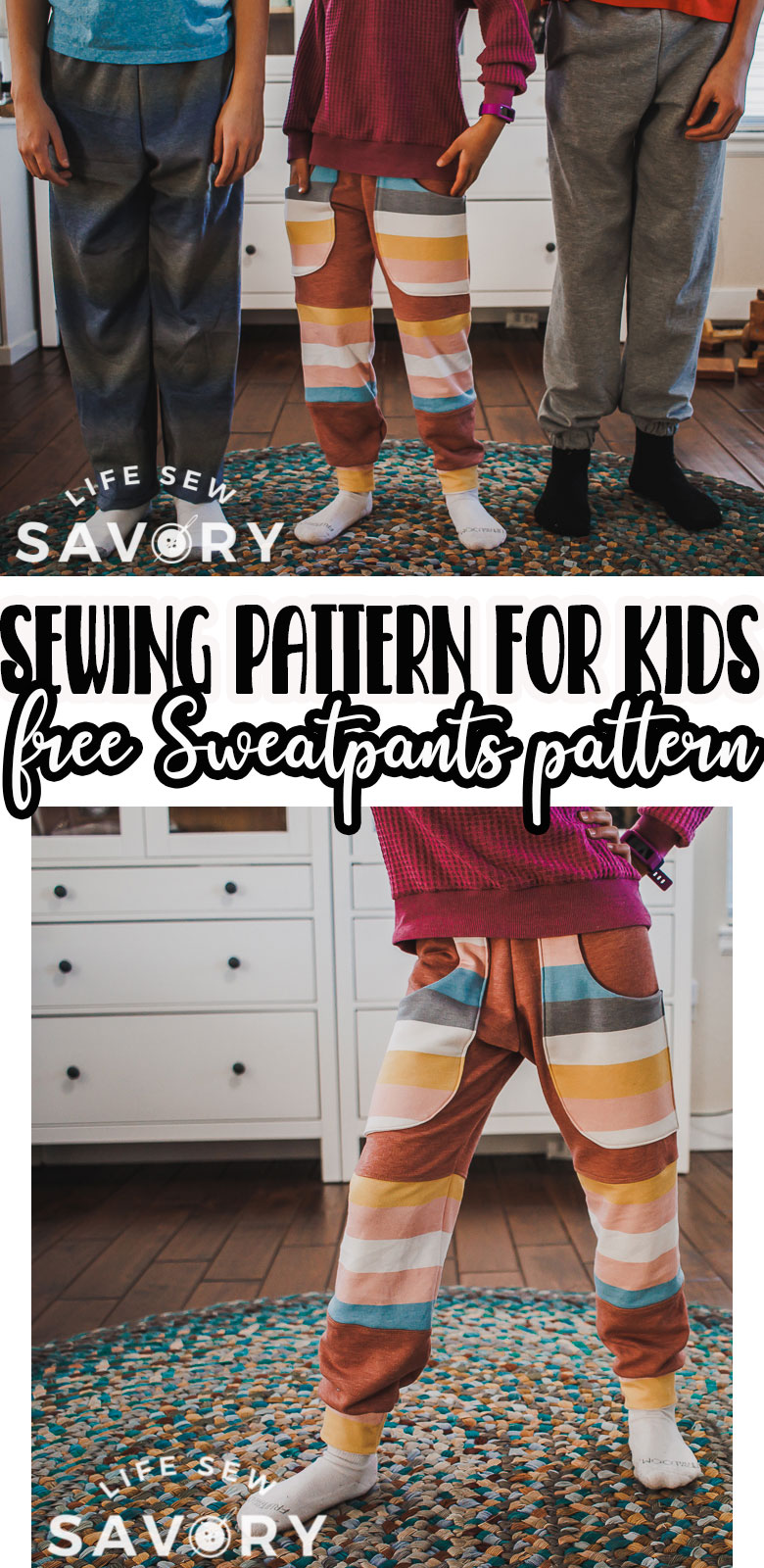 Sewing for Children is my favorite thing. Check out this free unisex sweatpants pattern that will give you a free pattern as well as a tutorial for how to sew sweatpants.