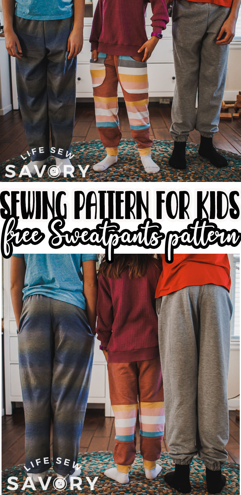Sewing for Children is my favorite thing. Check out this free unisex sweatpants pattern that will give you a free pattern as well as a tutorial for how to sew sweatpants.
