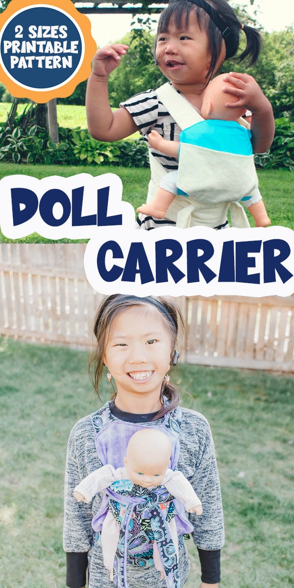 a baby doll carrier free pattern in two sizes. Your kids can wear their baby dolls or animals tow ways - facing in or facing out for fun play. printable pdf pattern