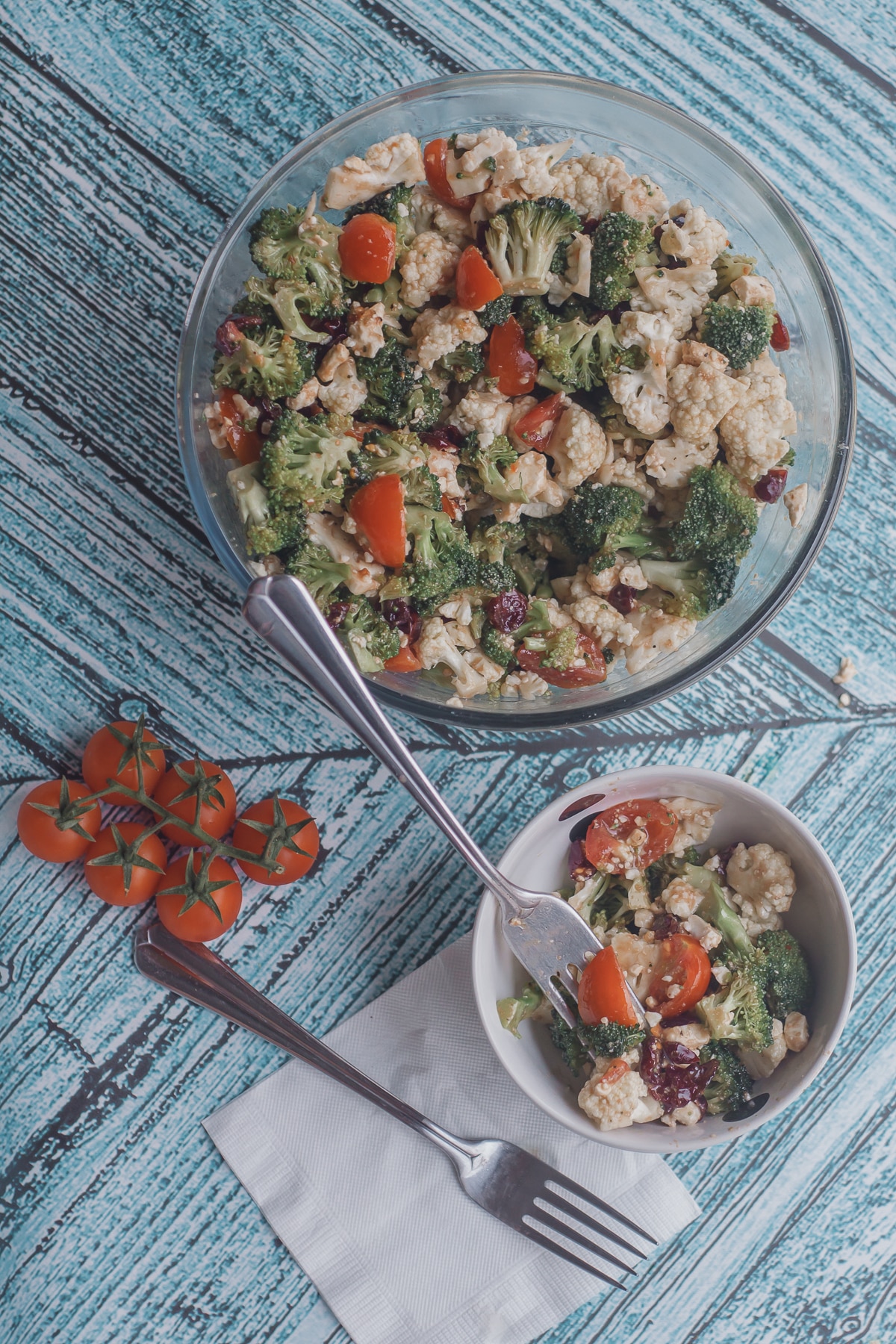 summer salad recipe with broccoli cauliflower and feta