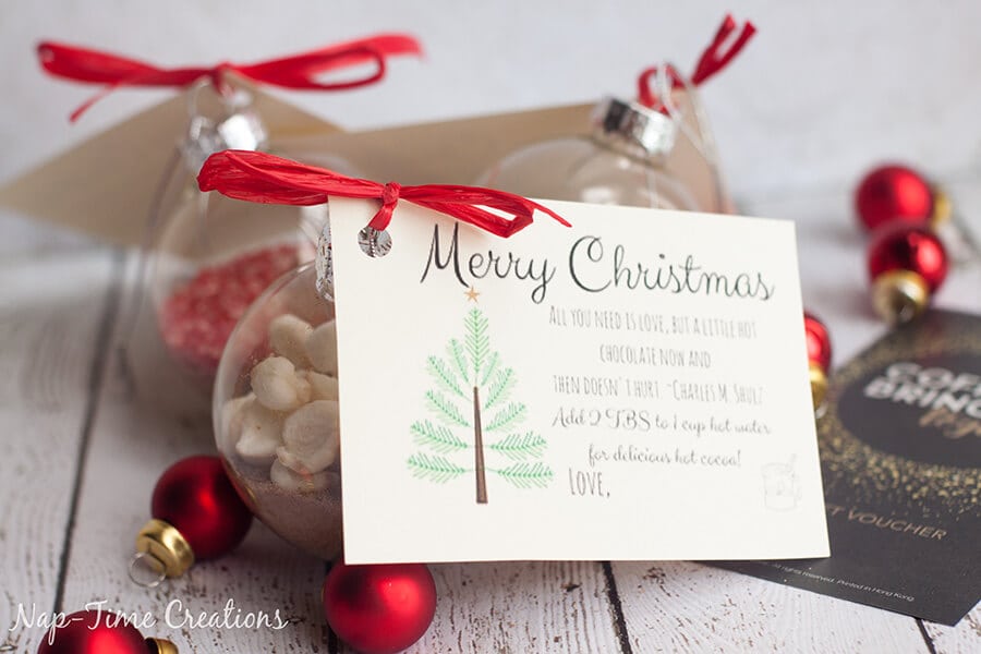 Homemade Hot Chocolate Ornament Gift with printable tag