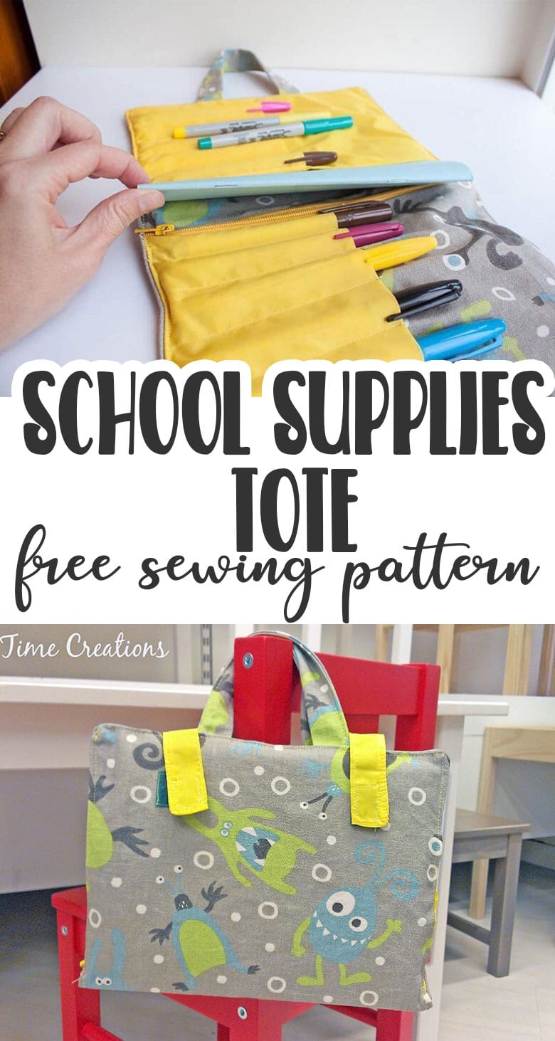 Sew a school supplies tote with this free pattern. Who wants a plastic pencil box when you can organize your desk with this amazing school tote.