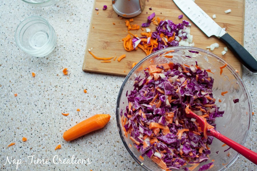 coleslaw with carrots and cabbage and onions from life sews savory