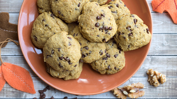 Whole Wheat Pumpkin Walnut Cookies with Chocolate Chips