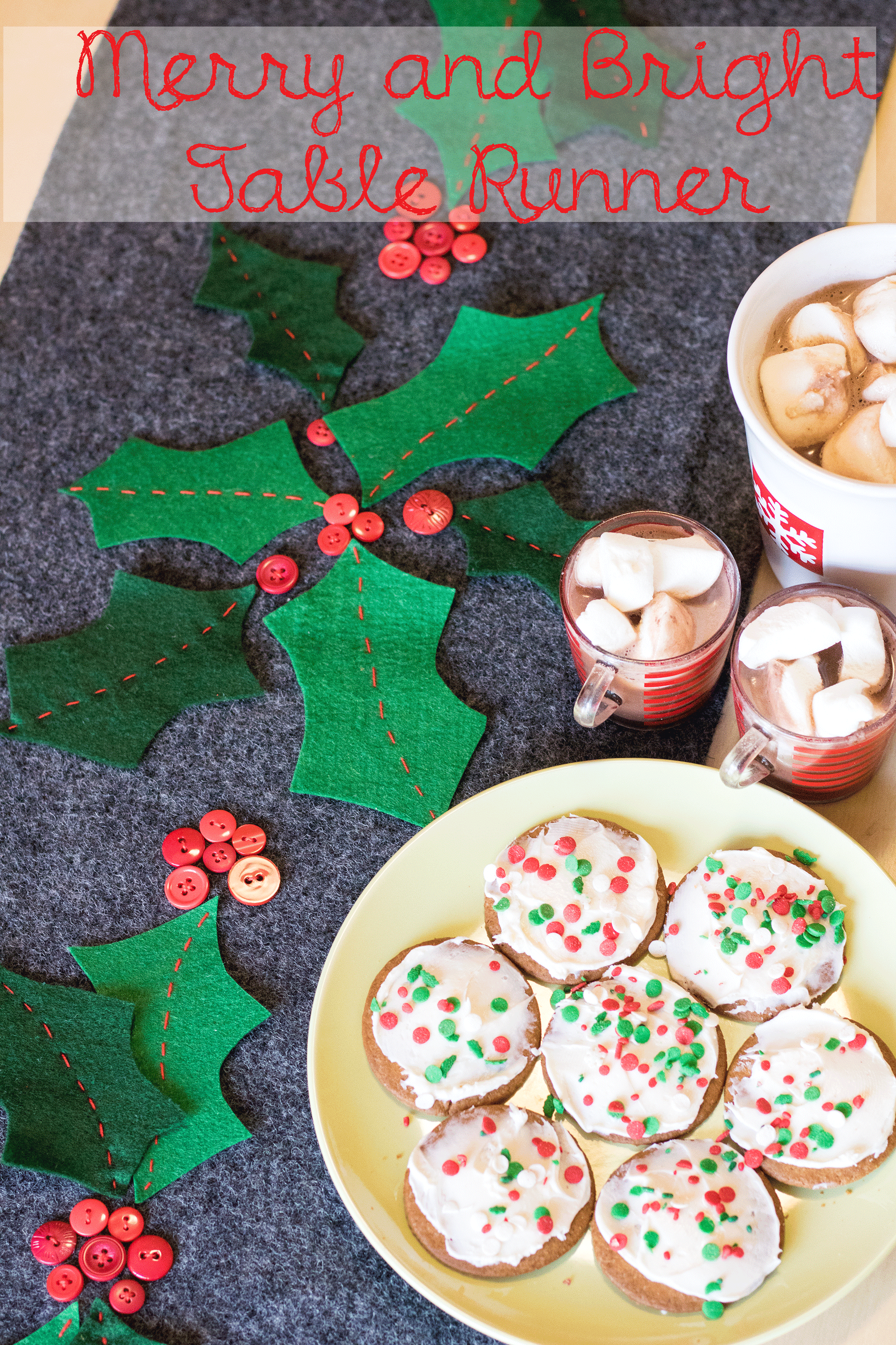 christmas felt table runner with-holly-by-nap-time-creations