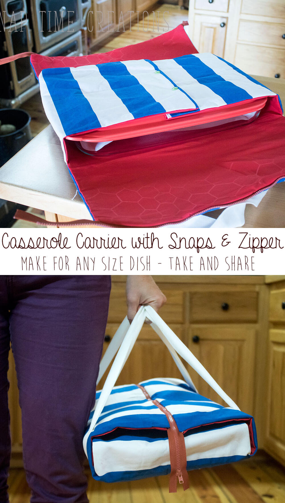 casserole carrier with zipper and-snaps-for-bake-and-take-meals-from-Nap-Time-Creations