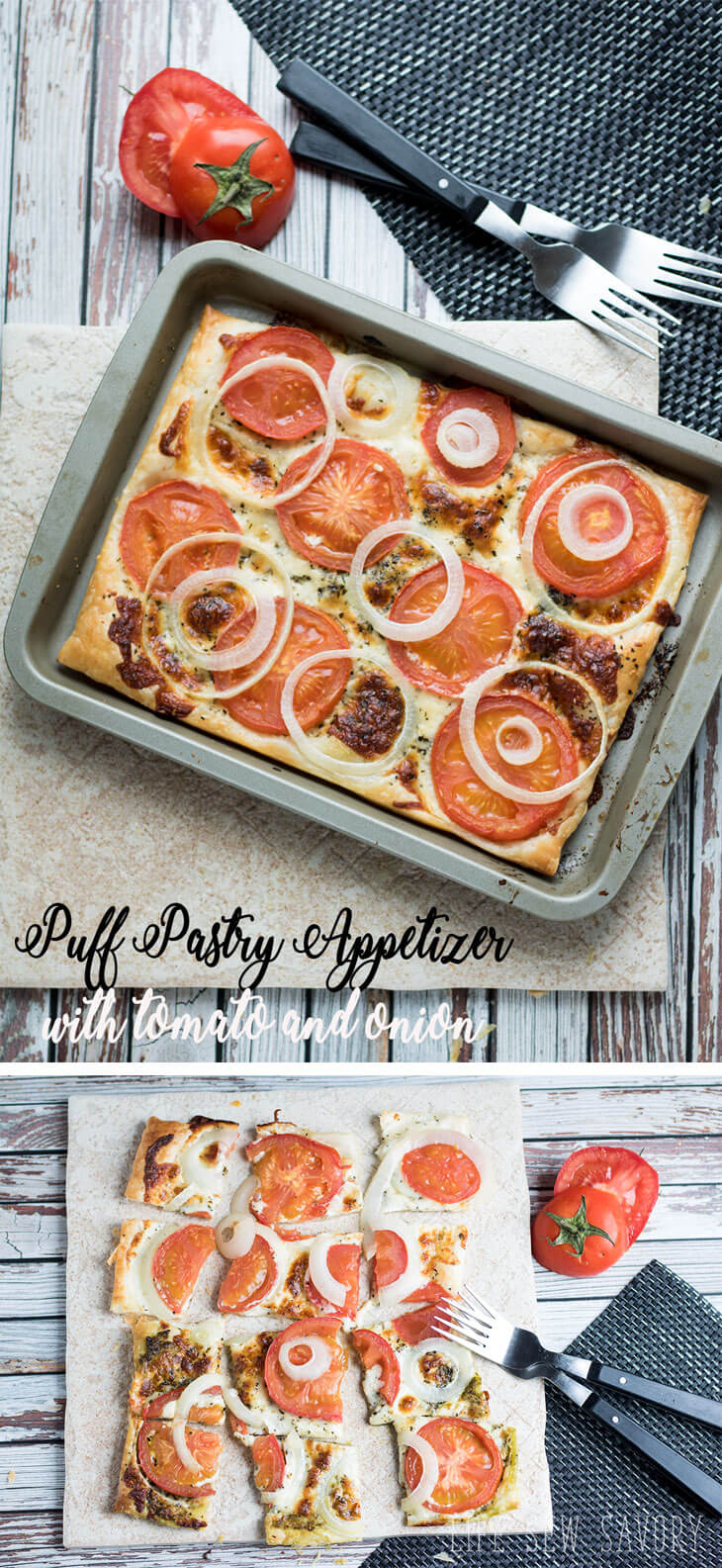puff pastry appetizers with tomato and onion