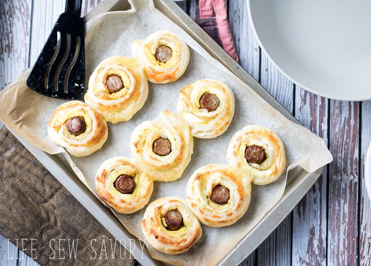 breakfast puff pastry with egg and sausage