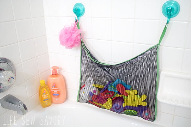 bath toy storage mesh bag for easy bath clean up