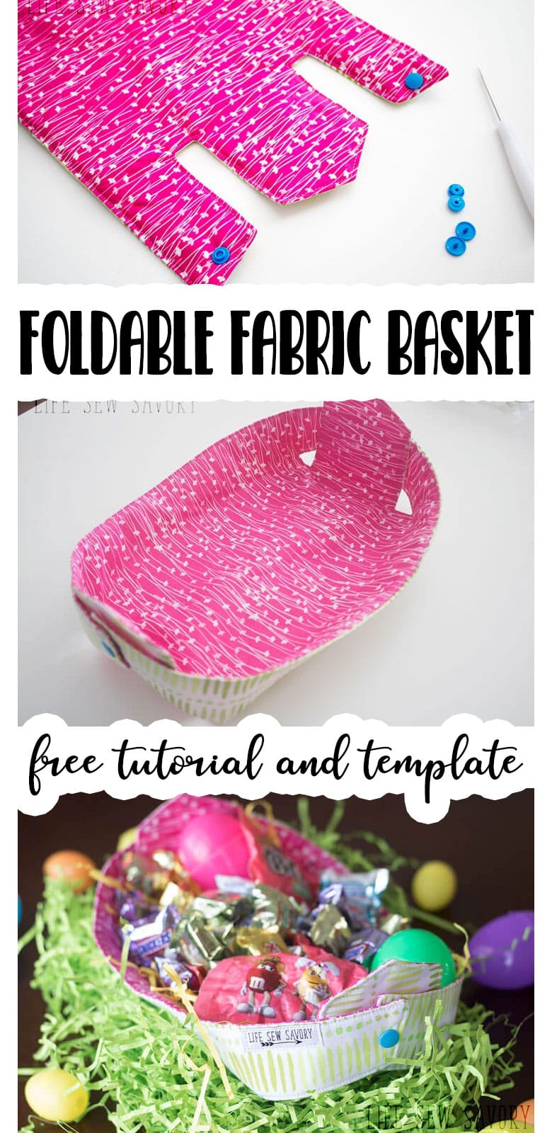 Check out this fabric basket tutorial for spring. This foldable fabric basket is adorable, useful and easy to store. Plus, it's fun and easy to sew with this free pattern and tutorial.