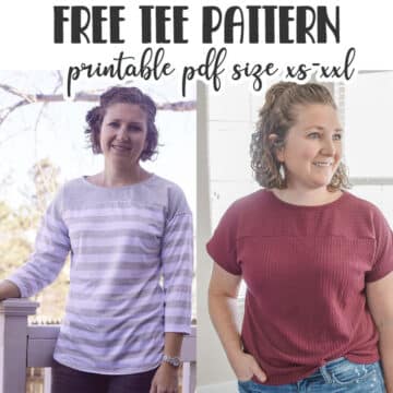 Sew up this fun free sewing pattern - a womens spring tee {actually for any season} Sew in either short or 3/4 length sleeves for two great looks. Free pdf pattern in sizes xs-xxl.