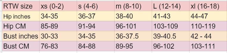 Womens size chart