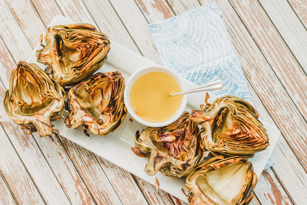 how to grill artichokes for eating with garlic butter