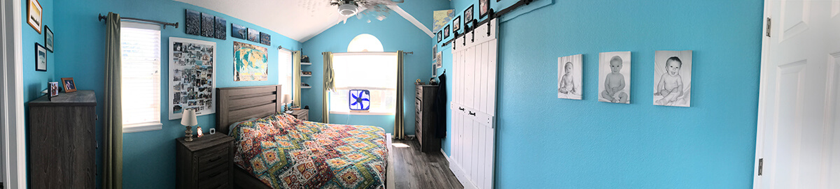 Travel themed bedroom panorama
