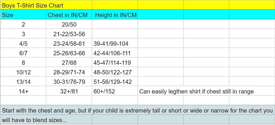 Boys Shirt Size Chart By Age