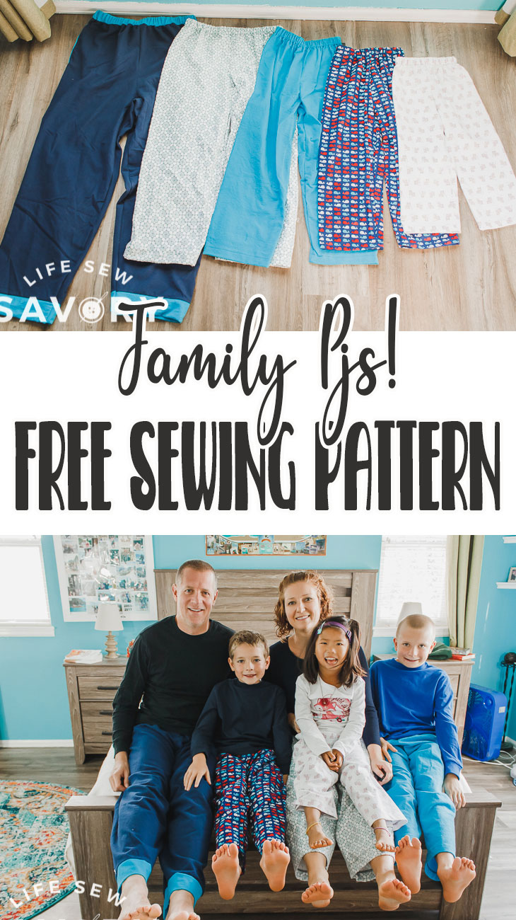 earn to sew family pjs with this free pajama pants pattern and tutorial. Sewing matching pjs for the whole family is simple with this pattern that works for everyone. Easy pajama sewing pattern for free.