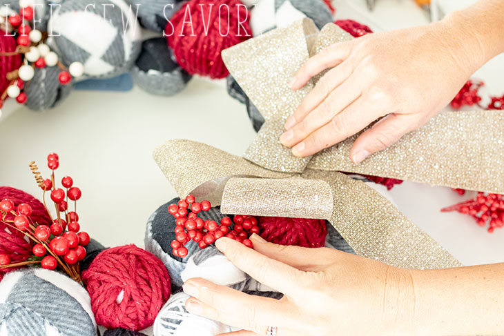 fabric and yarn christmas wreath