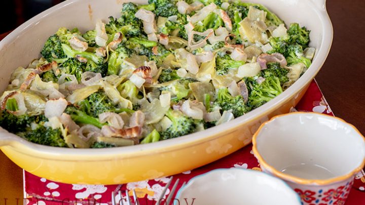 casserole with broccoli and artichokes