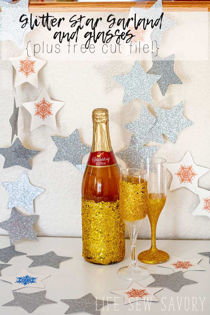 star garland and free cut file with glitter glasses for New Years from Life Sew Savory