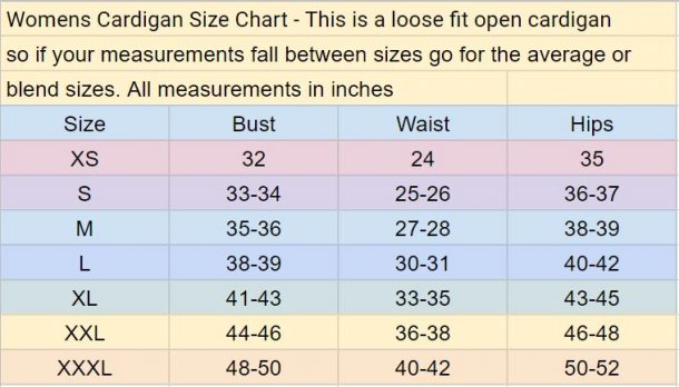 Ralph Cardigan Size Chart