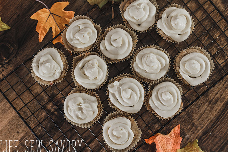 apple cupcakes with salted caramel cream cheese frosting. 