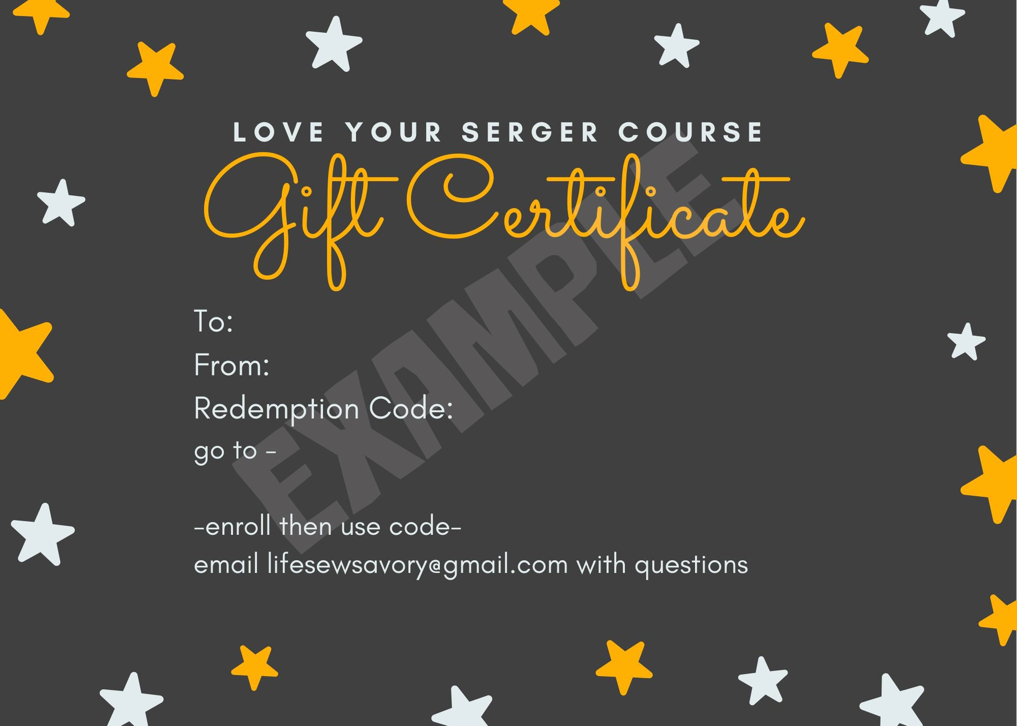 Serger Course GIFT CERTIFICATE Life Sew Savory