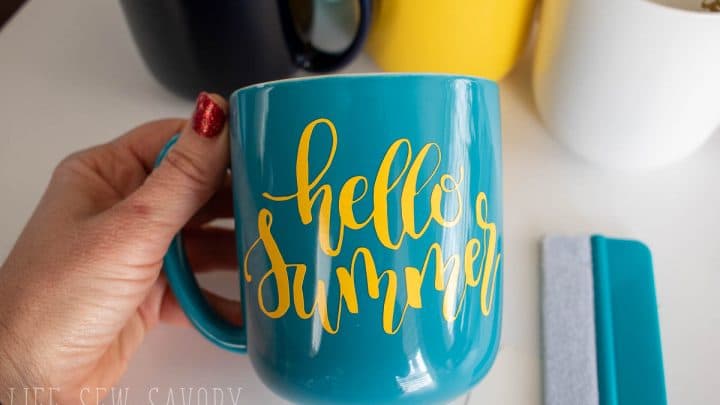 Mug with seasonal vinyl design