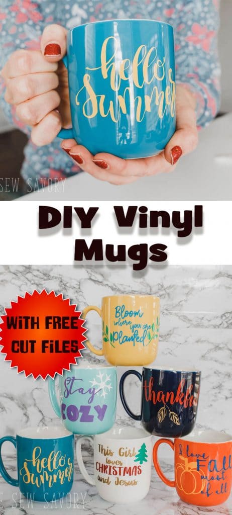 DIY vinyl mugs free svg cut files for seasonal mugs from Life Sew Savory