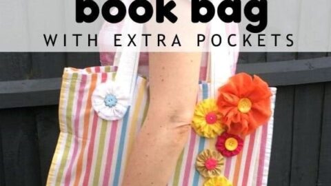 Image for Upcycled Tea Towel Book Bag with Extra Pockets