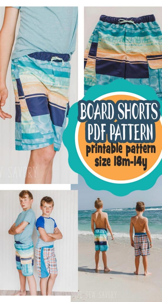 Boys board shorts sewing pattern and tutorial pdf downloadable pattern