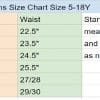 boys shorts size chart