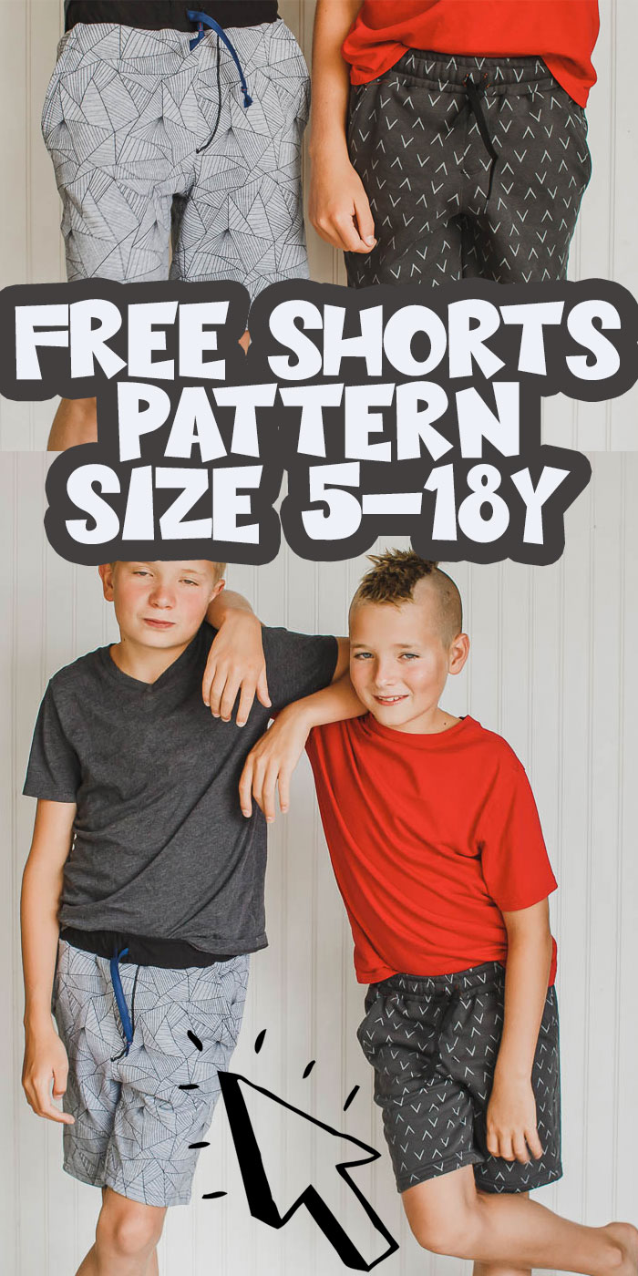 This free shorts sewing pattern is a perfect summer sewing project. Comfortable loose fit knit shorts for boys {or girls} make fun play clothes. This free kids shorts pattern is a must sew free pdf pattern. sizes 5-18Y