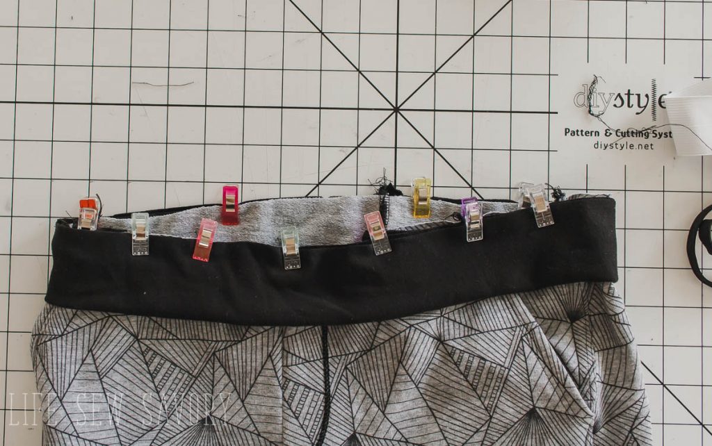 pin and sew waistband to shorts top