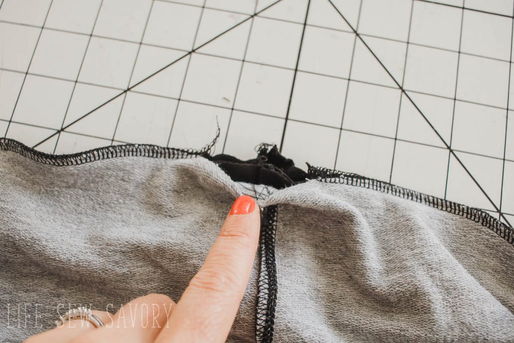 leave an opening for the elastic threading