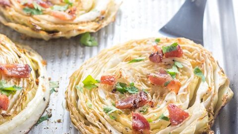 Image for Oven Roasted or Grilled Cabbage Steaks with Bacon, Garlic & Lemon