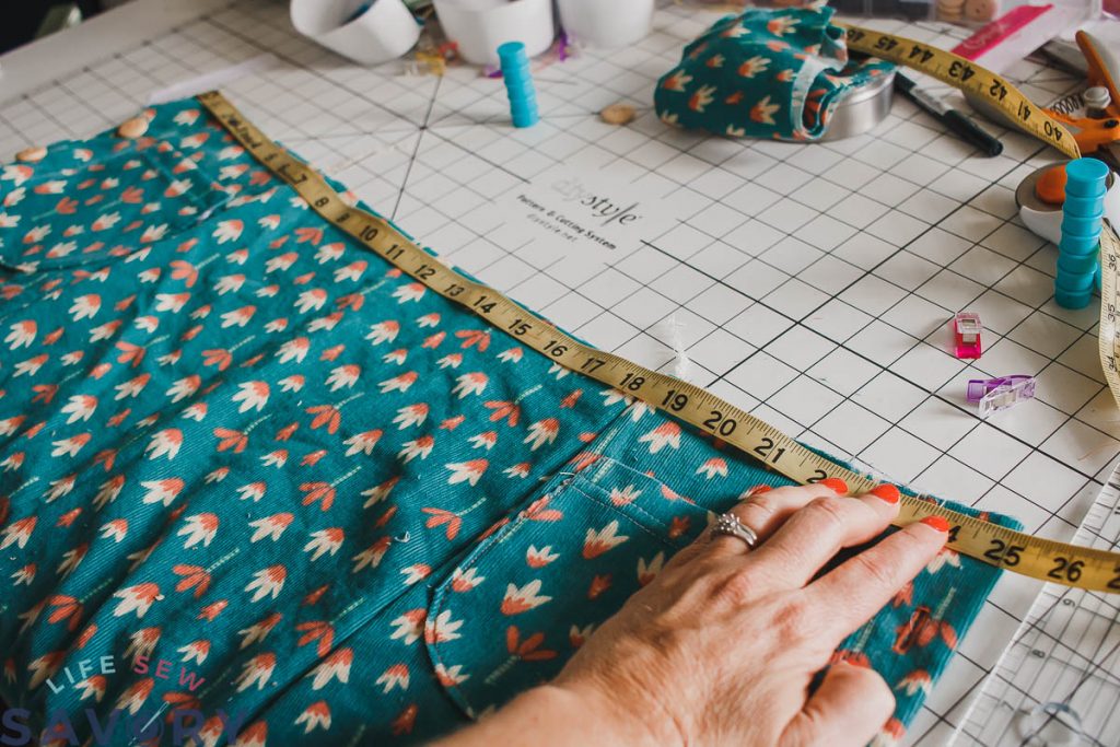 measure top edge of skirt