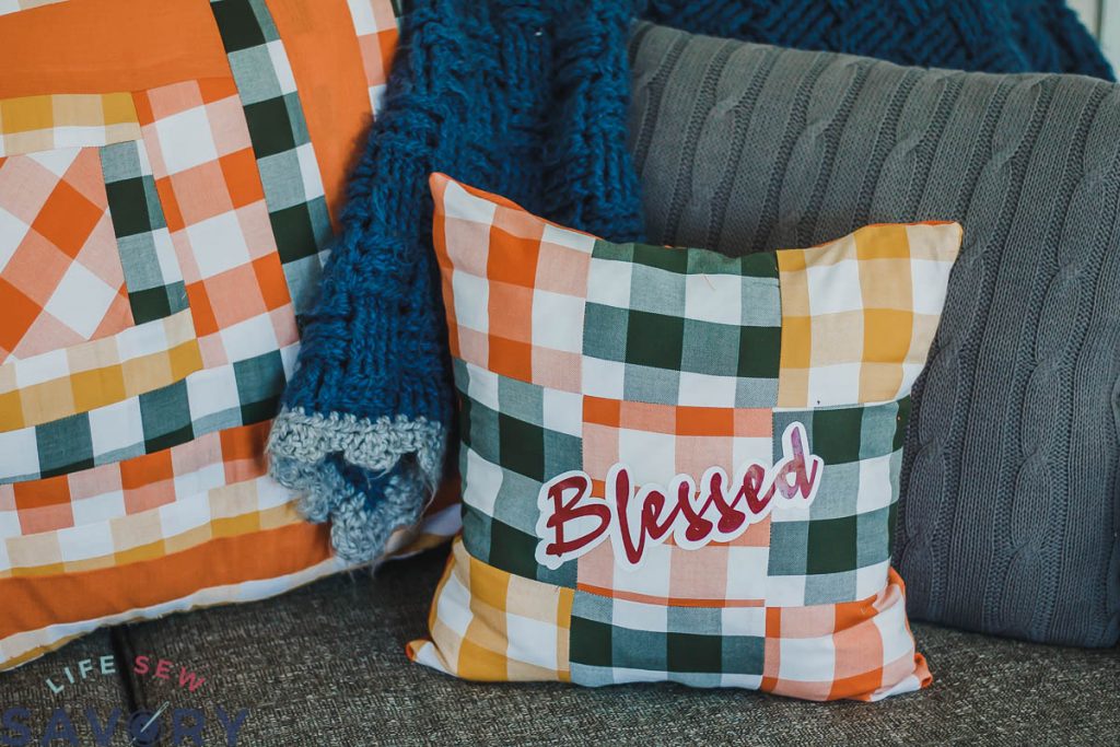 blessed vinyl letters on pillow