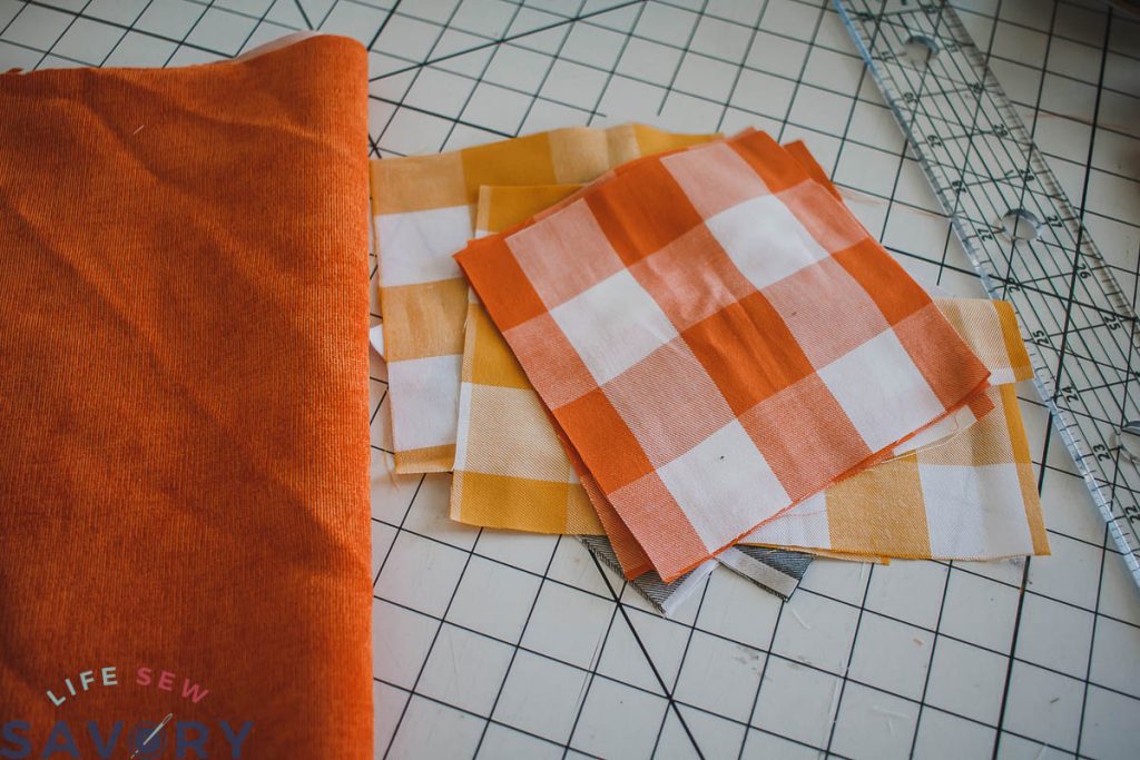 cut 9 squares of fabric