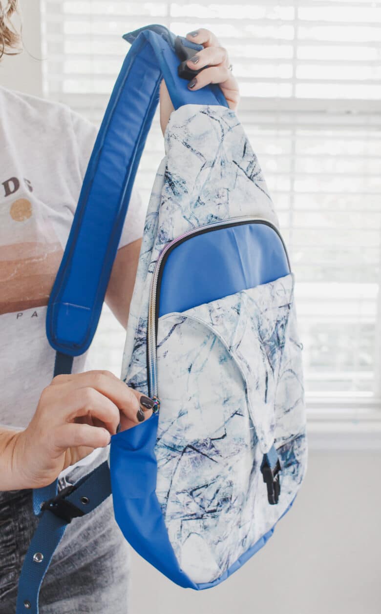 double zipper on sling bag