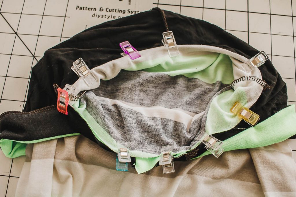 pin hood on neckline