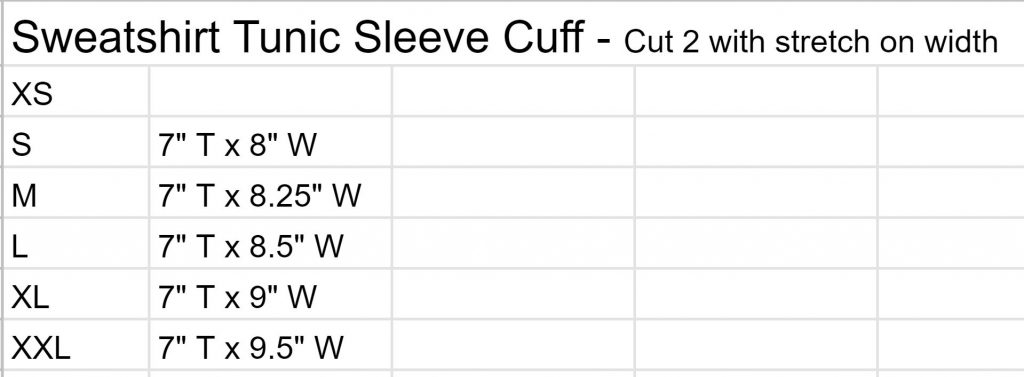 cuff cutting chart