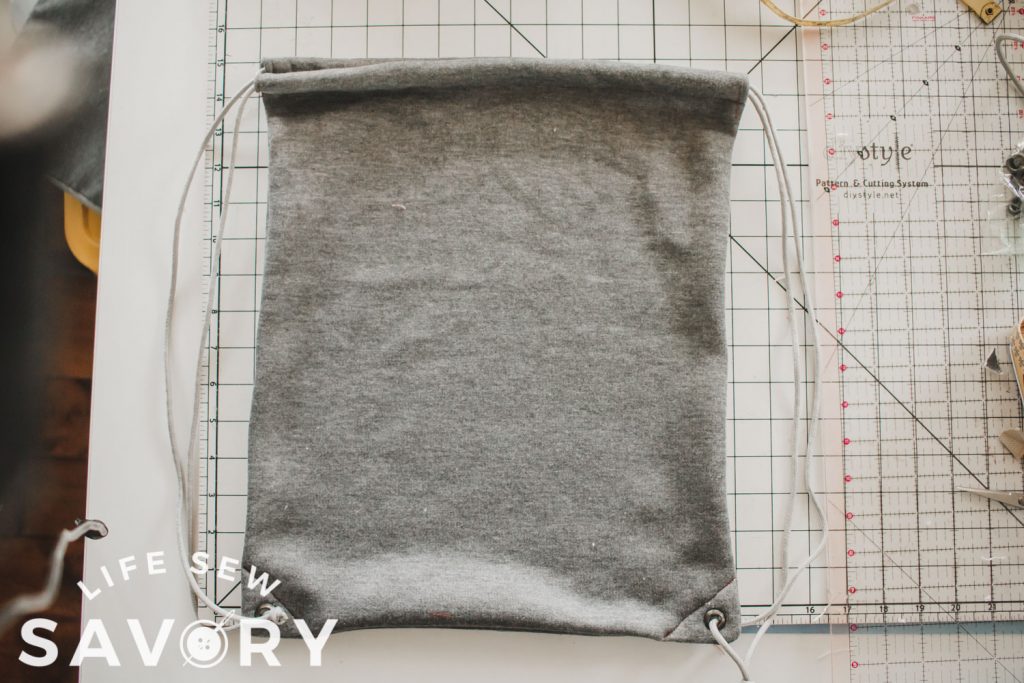 finished drawstring bag