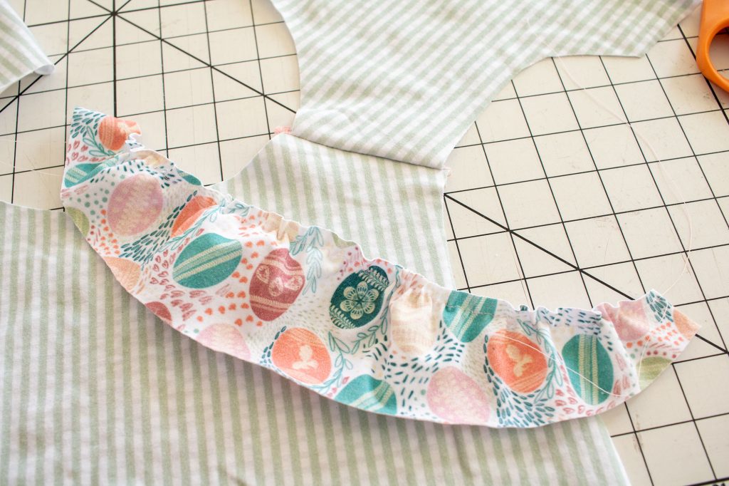 gather curved edge of sleeve