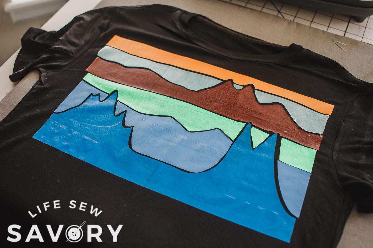 finished mountain view shirt with free svg file